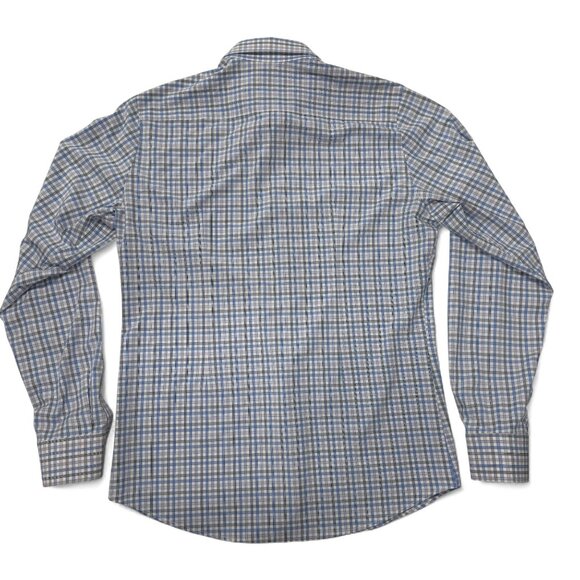 Mizzen+Main Leeward Mens Dress Shirt Large Trim Fit Blue Plaid Long Sleeve - Picture 11 of 12